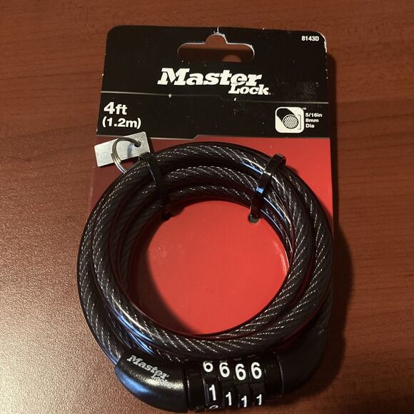 Master Lock 4 ft. 4-Dial Combination Steel Locking Cable #8143D Black - Picture 1 of 2